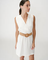 Robe courte en gaze de coton ceinturée ecru Wrenna