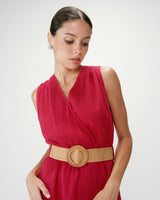 Robe courte en gaze de coton ceinturée fuchsia Wrenna