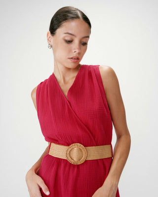 Robe courte en gaze de coton ceinturée fuchsia Wrenna