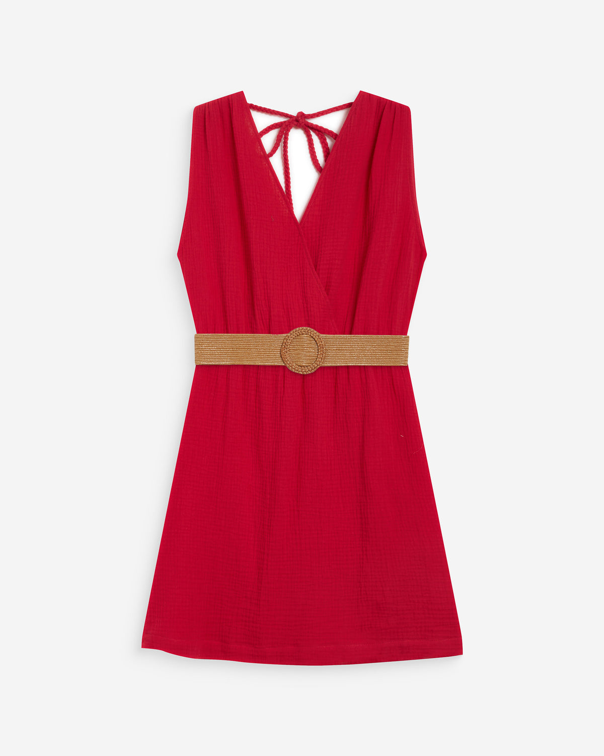 Robe courte en gaze de coton ceinturée fuchsia Wrenna