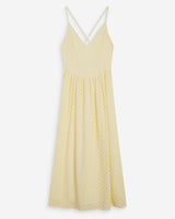 Robe longue évasée col V en broderie anglaise jaune Wimala