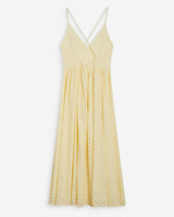 Robe longue évasée col V en broderie anglaise jaune Wimala
