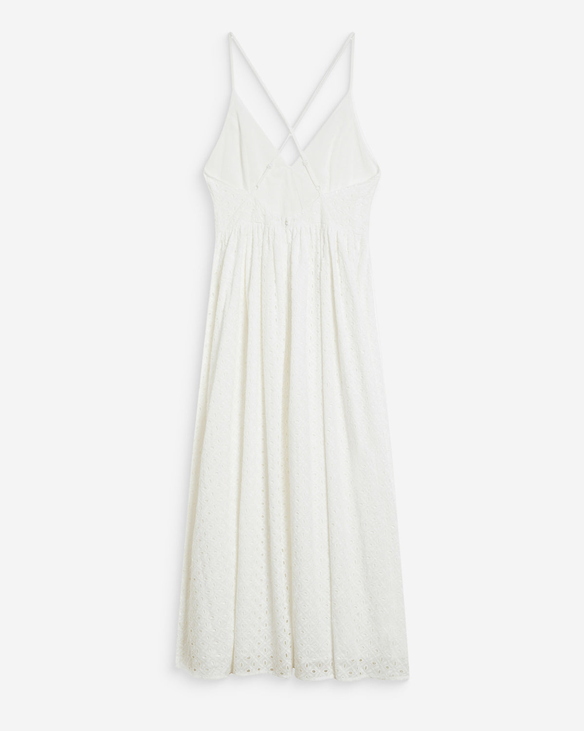 Flared long V-neck eyelet dress white Wimala