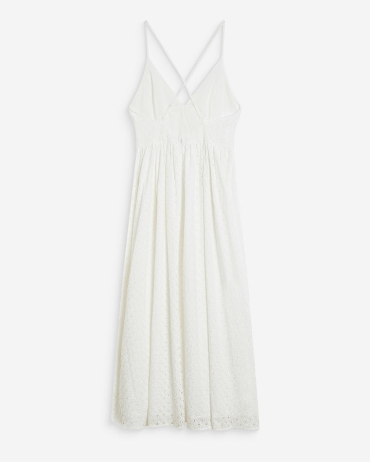 Flared long V-neck eyelet dress white Wimala