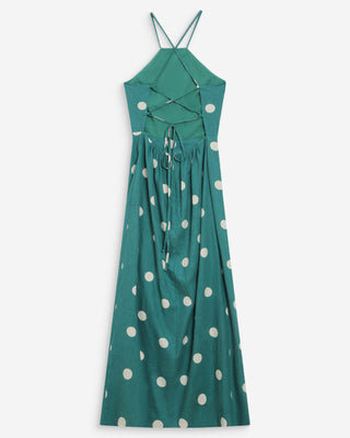 Robe longue ajustée à pois dos nu emeraude Wyella