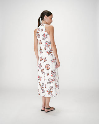 Robe midi ceinturée col V imprimé floral ecru Wink