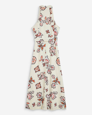 Robe midi ceinturée col V imprimé floral ecru Wink
