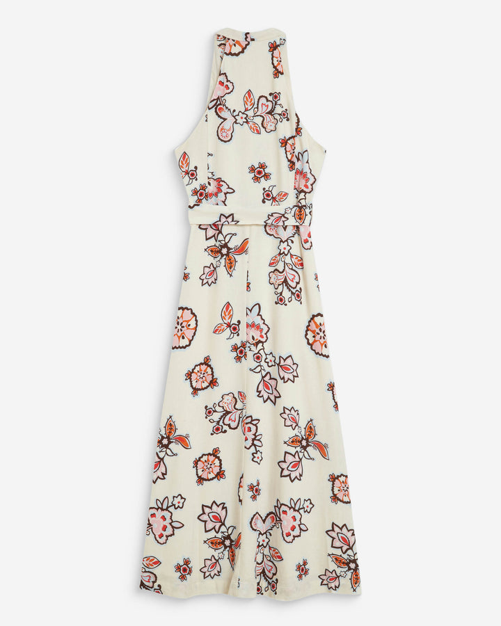 Robe midi ceinturée col V imprimé floral ecru Wink