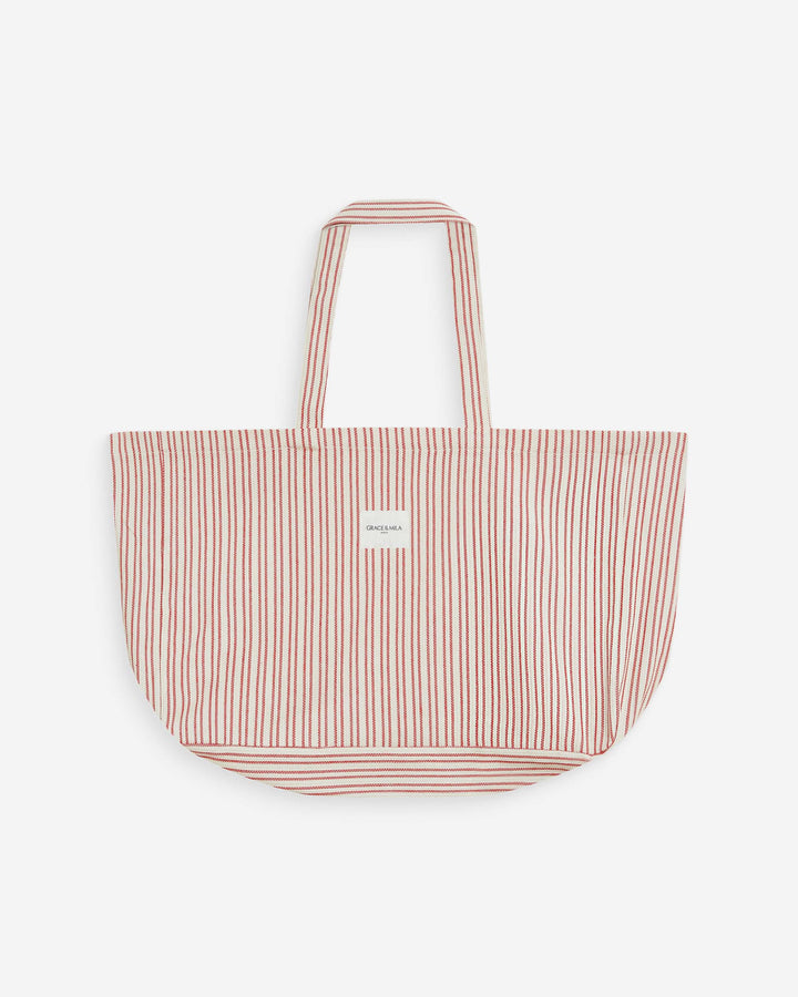 Tote bag large en coton rayé rouge Wanda