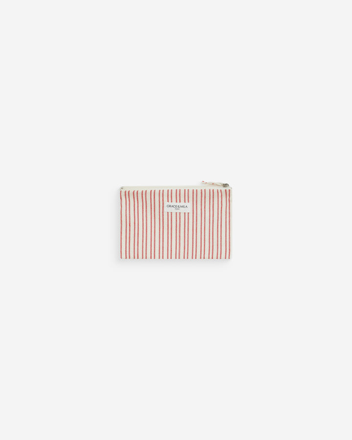 Pochette zippée en coton rayée rouge Wilene