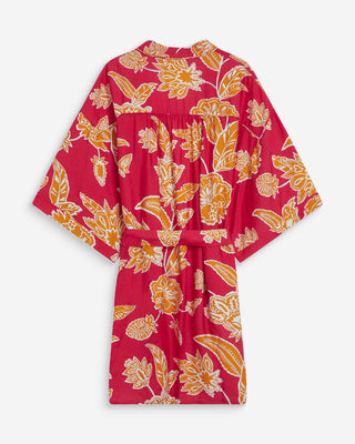 Kimono imprimé floral manches courtes fuchsia Wahana