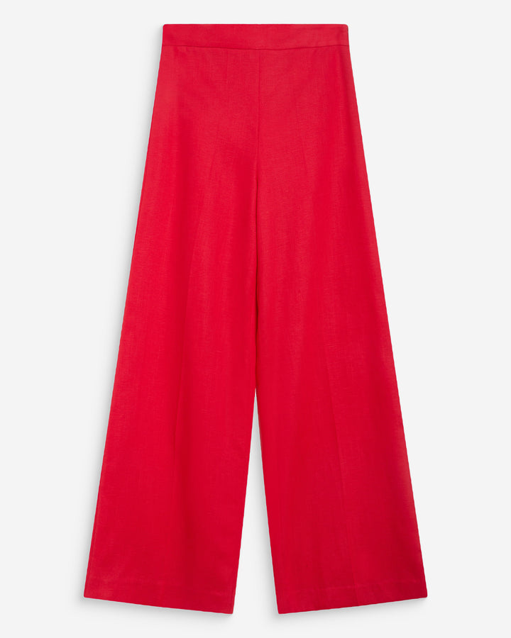 Pantalon droit taille haute jambes larges en lin rouge Wesley