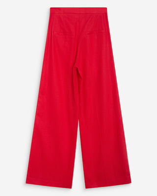 Pantalon droit taille haute jambes larges en lin rouge Wesley
