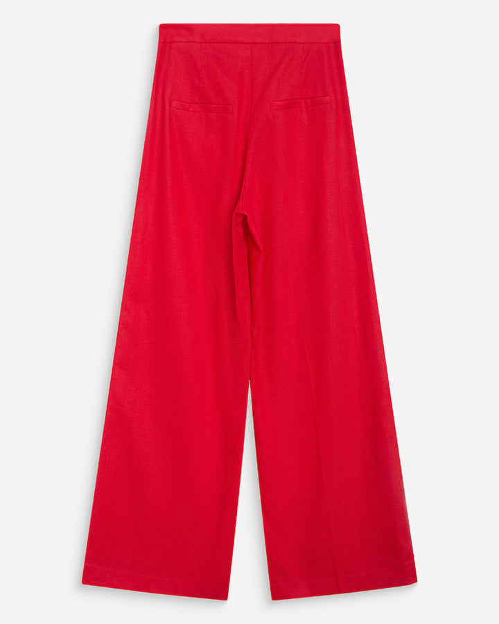 Pantalon droit taille haute jambes larges en lin rouge Wesley