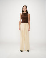 Pantalon tailleur en lin fluide jaune Wally