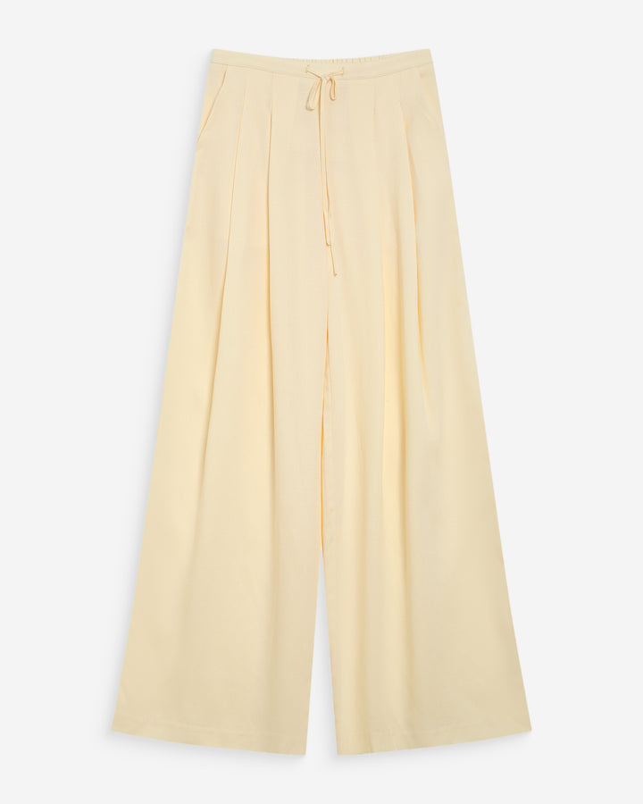 Pantalon tailleur en lin fluide jaune Wally