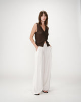 Pantalon tailleur en lin fluide sable Wally