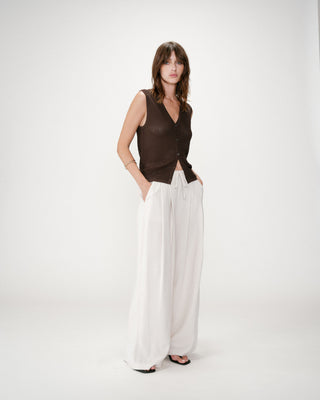 Pantalon tailleur en lin fluide sable Wally