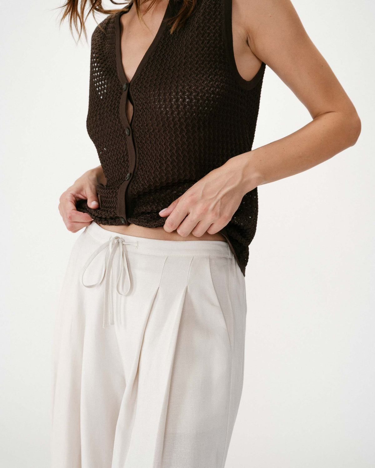 Pantalon tailleur en lin fluide sable Wally