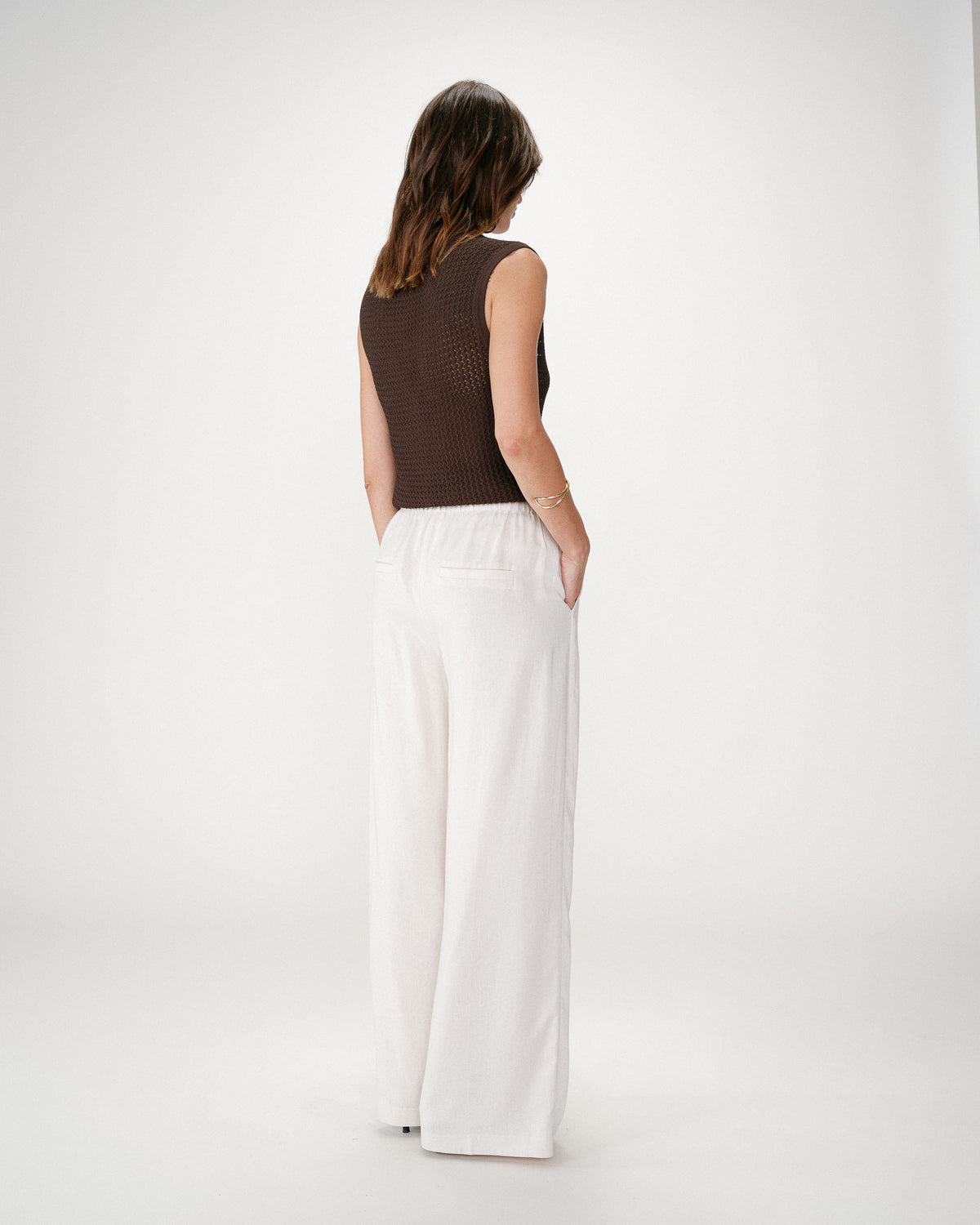 Pantalon tailleur en lin fluide sable Wally