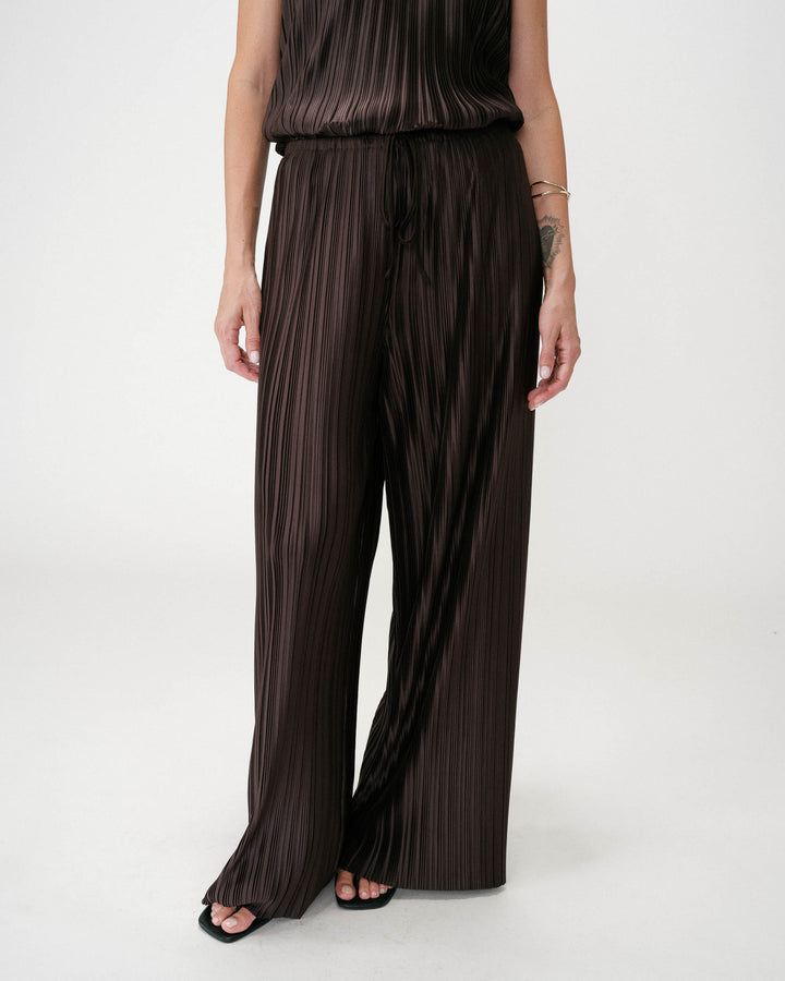 Pantalon large plissé taille réglable chocolat Wonka