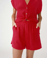 Short large taille haute en gaze de coton fuchsia Wasabi