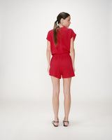 Short large taille haute en gaze de coton fuchsia Wasabi