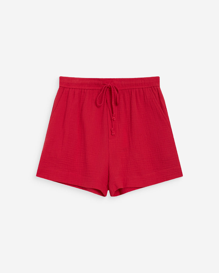 Short large taille haute en gaze de coton fuchsia Wasabi