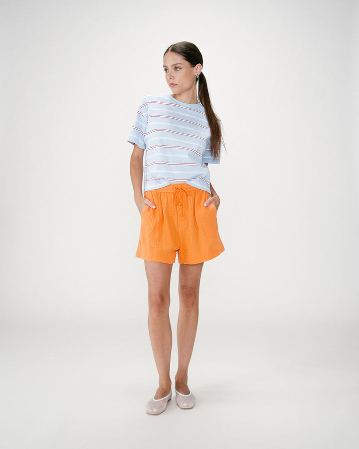 Short amplio de gasa de algodón tiro alto orange Wasabi