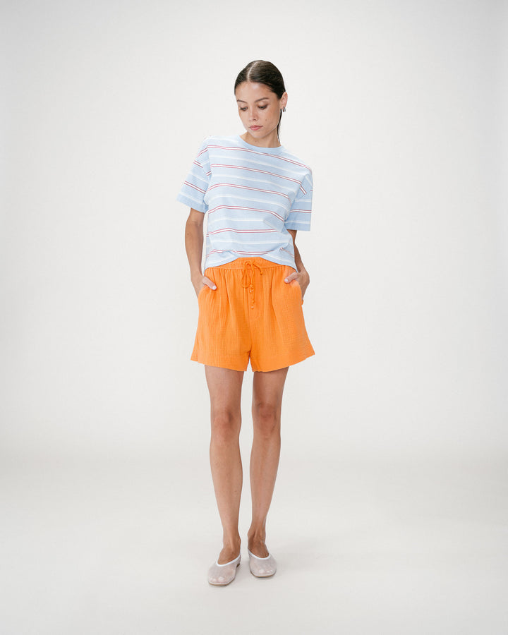 Short amplio de gasa de algodón tiro alto orange Wasabi