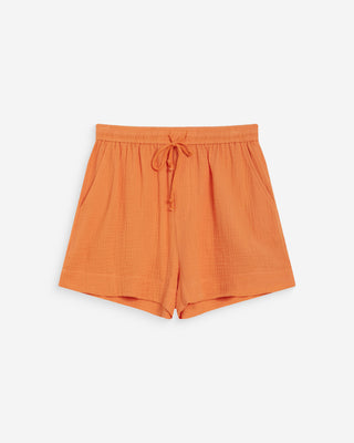 Short large taille haute en gaze de coton orange Wasabi