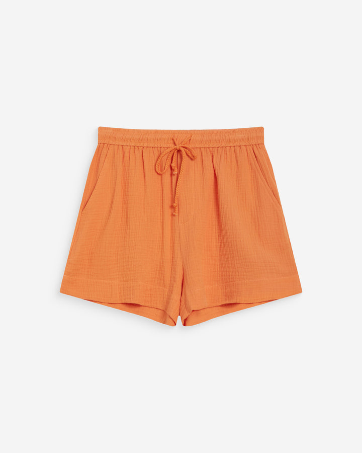 Short amplio de gasa de algodón tiro alto orange Wasabi