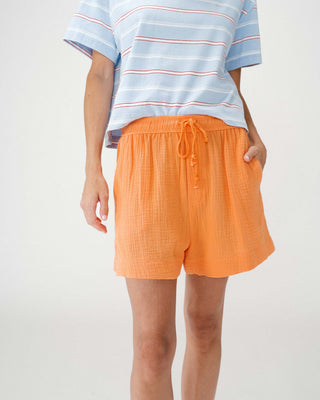 Short large taille haute en gaze de coton orange Wasabi