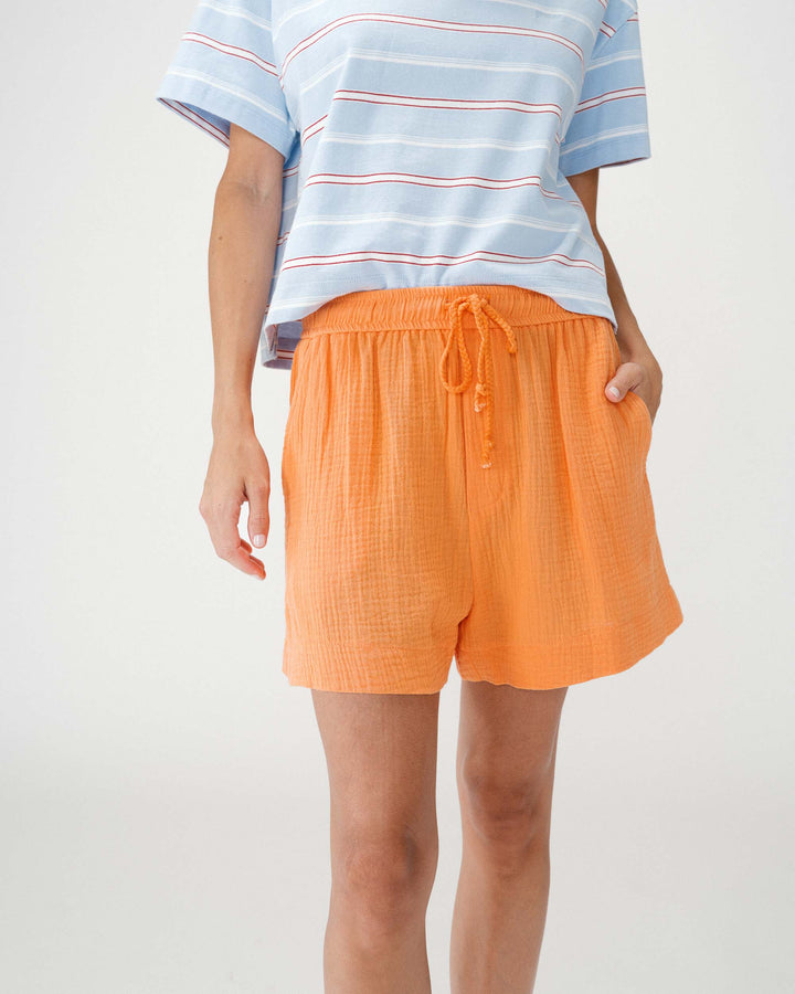 Short amplio de gasa de algodón tiro alto orange Wasabi