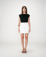 Jupe courte en jean taille haute ecru Whitney