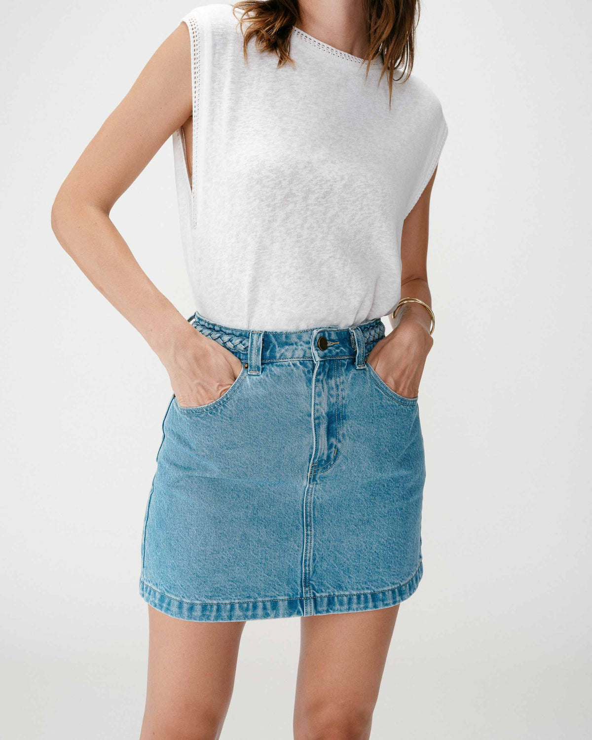 Jupe courte en jean taille haute lightblue Whitney