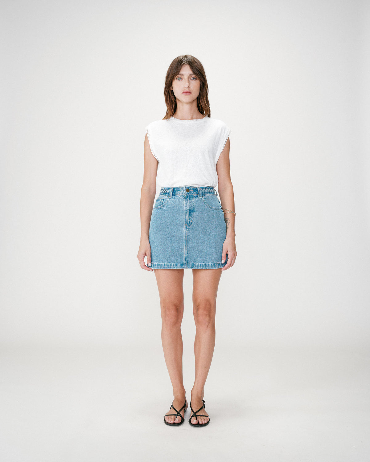 Jupe courte en jean taille haute lightblue Whitney
