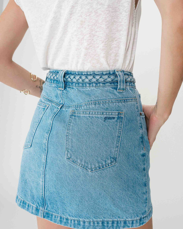 Jupe courte en jean taille haute lightblue Whitney