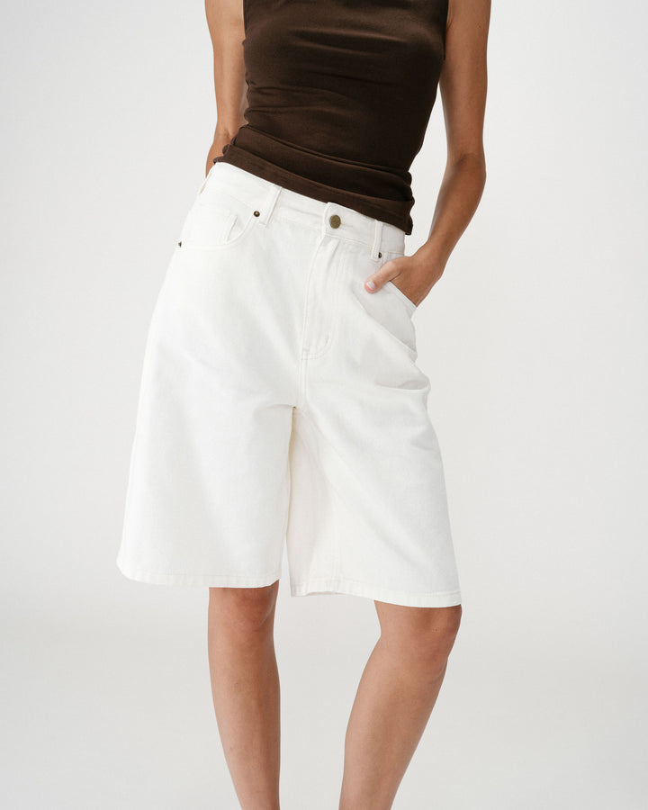 Bermuda long en jean taille haute ecru Will