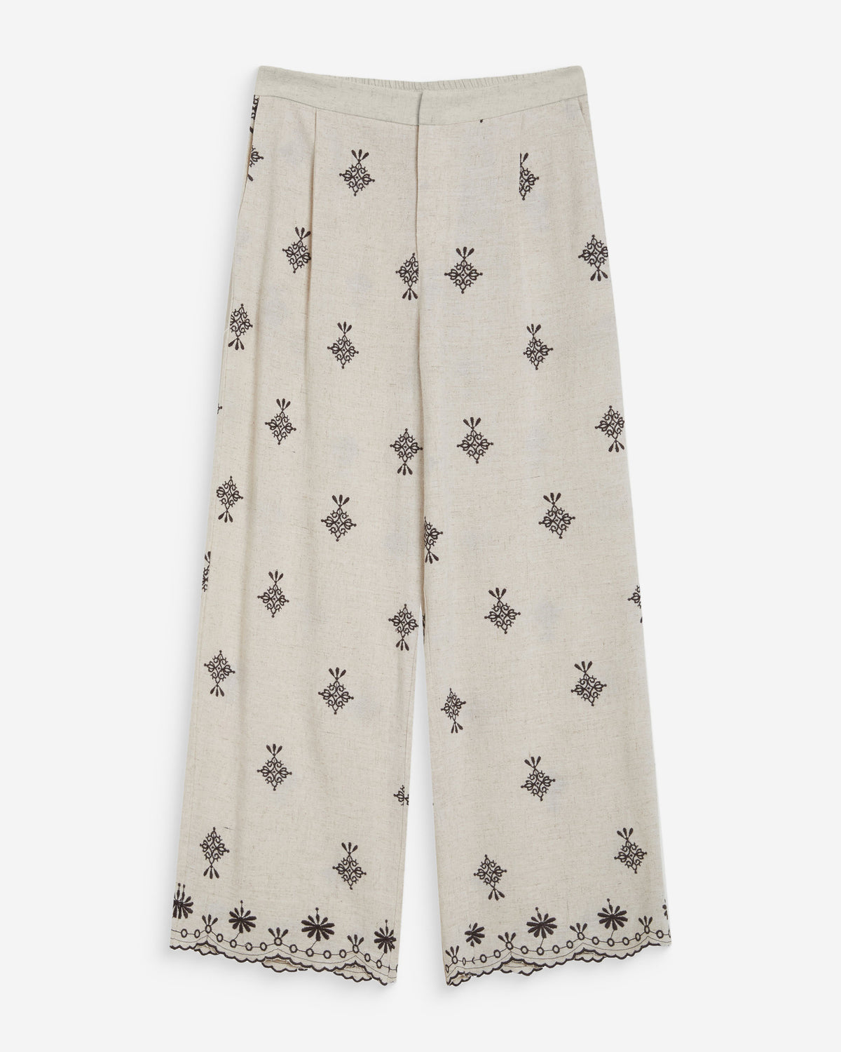 Pantalon droit brodé 7/8 chocolat Waren
