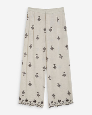 Pantalon droit brodé 7/8 chocolat Waren