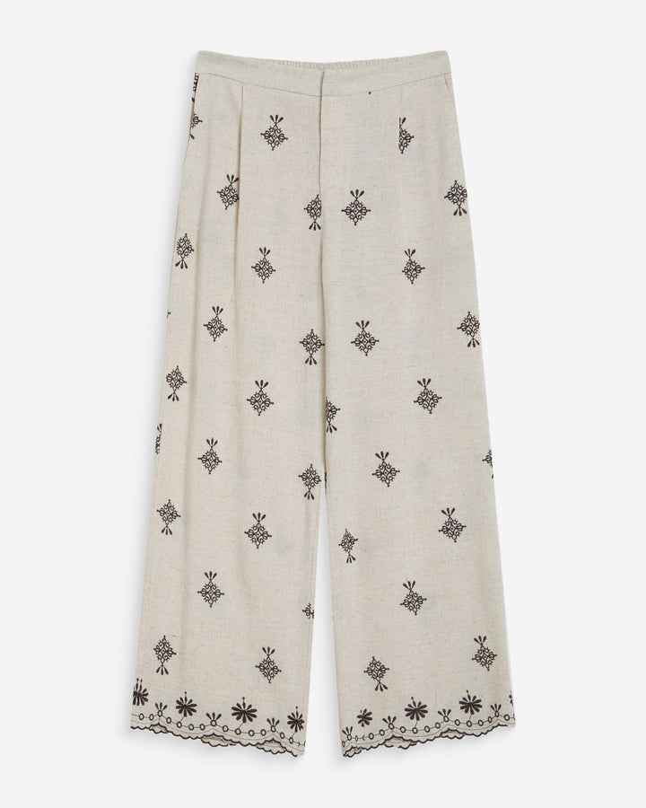 Pantalon droit brodé 7/8 chocolat Waren