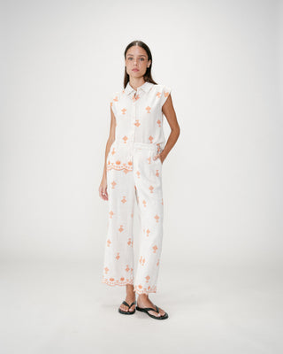 Pantalon droit brodé 7/8 orange Waren