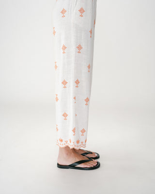 Pantalon droit brodé 7/8 orange Waren