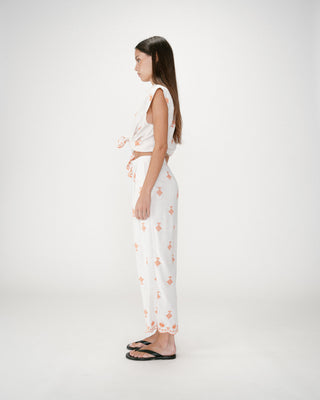 Pantalon droit brodé 7/8 orange Waren