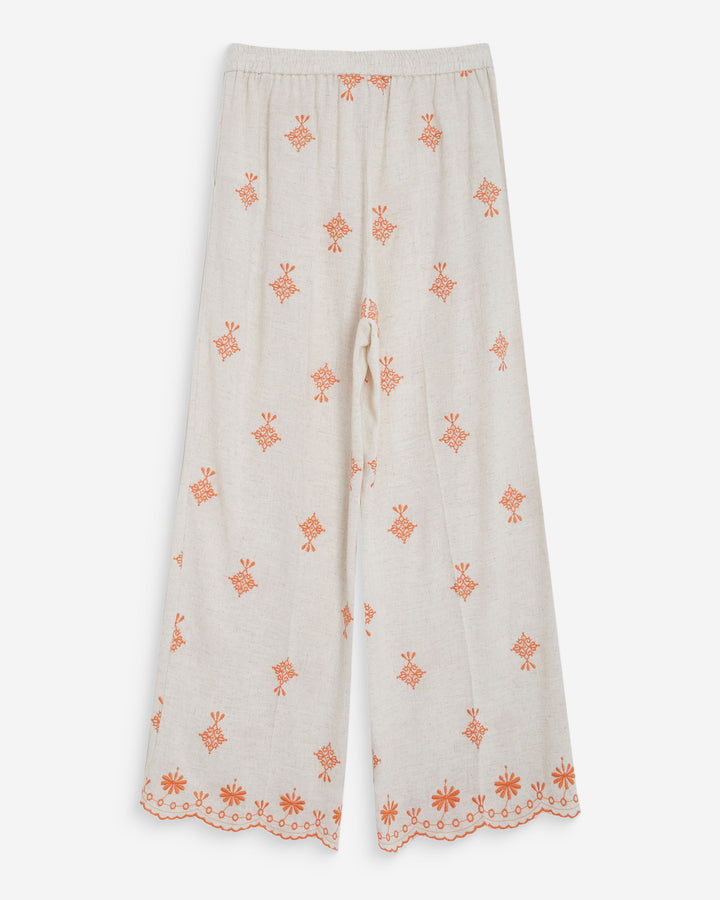 Pantalon droit brodé 7/8 orange Waren