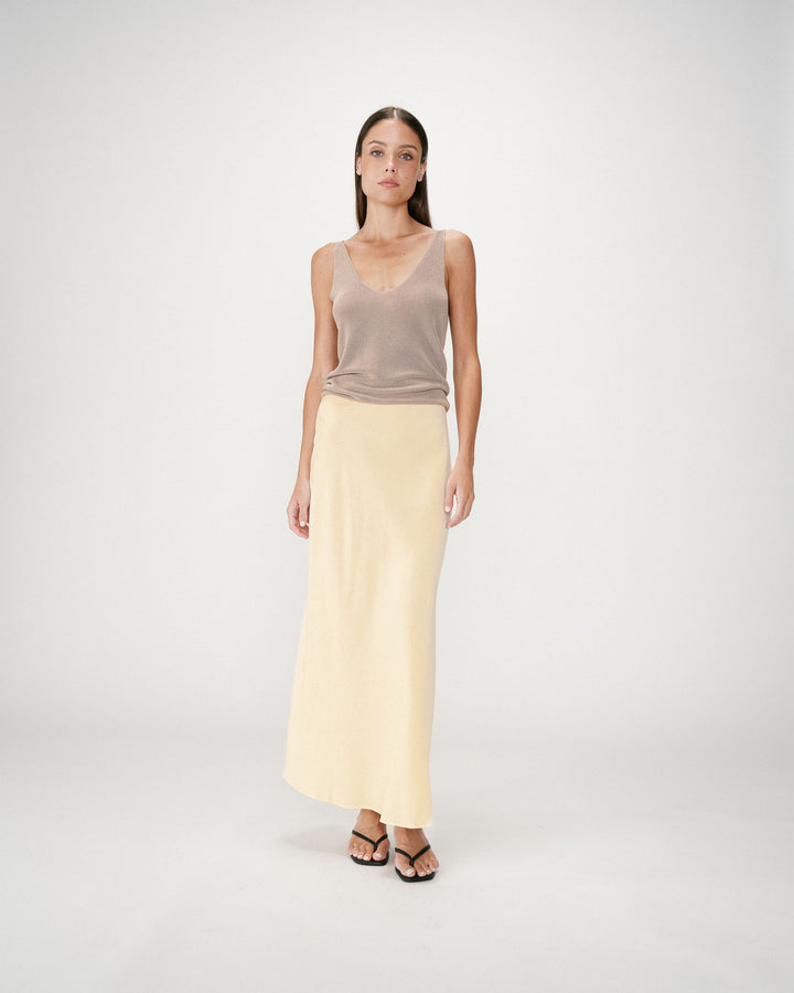 High-waisted flared long skirt jaune Winda