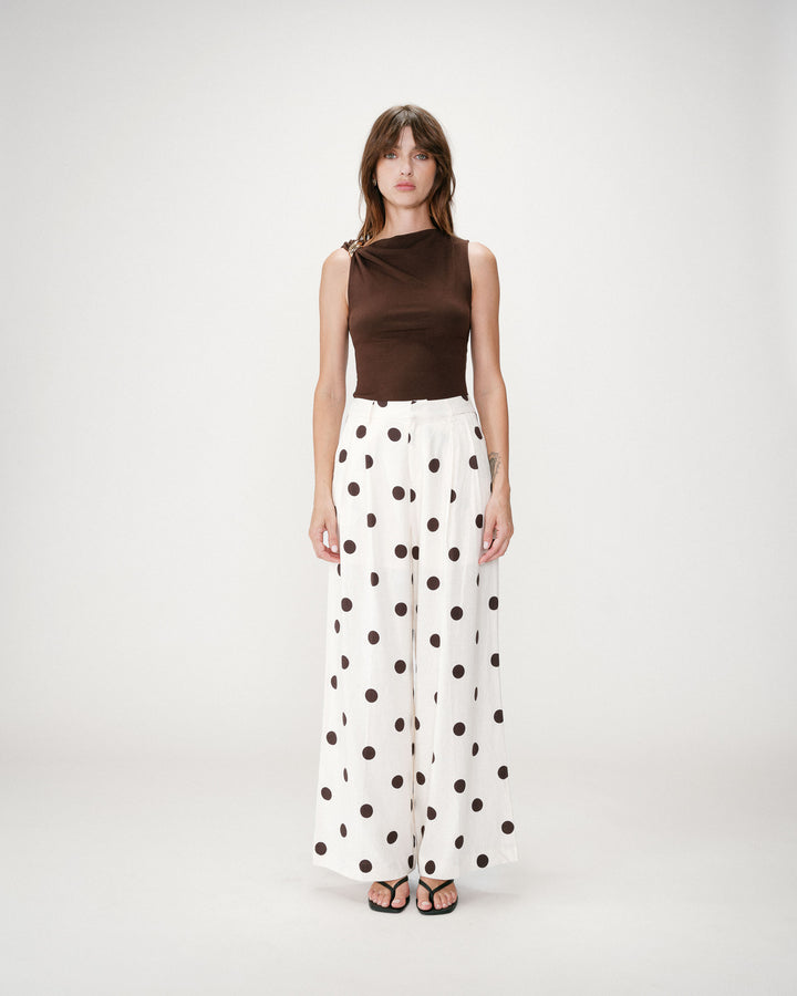Pantalón de lunares tiro alto ecru Wynell