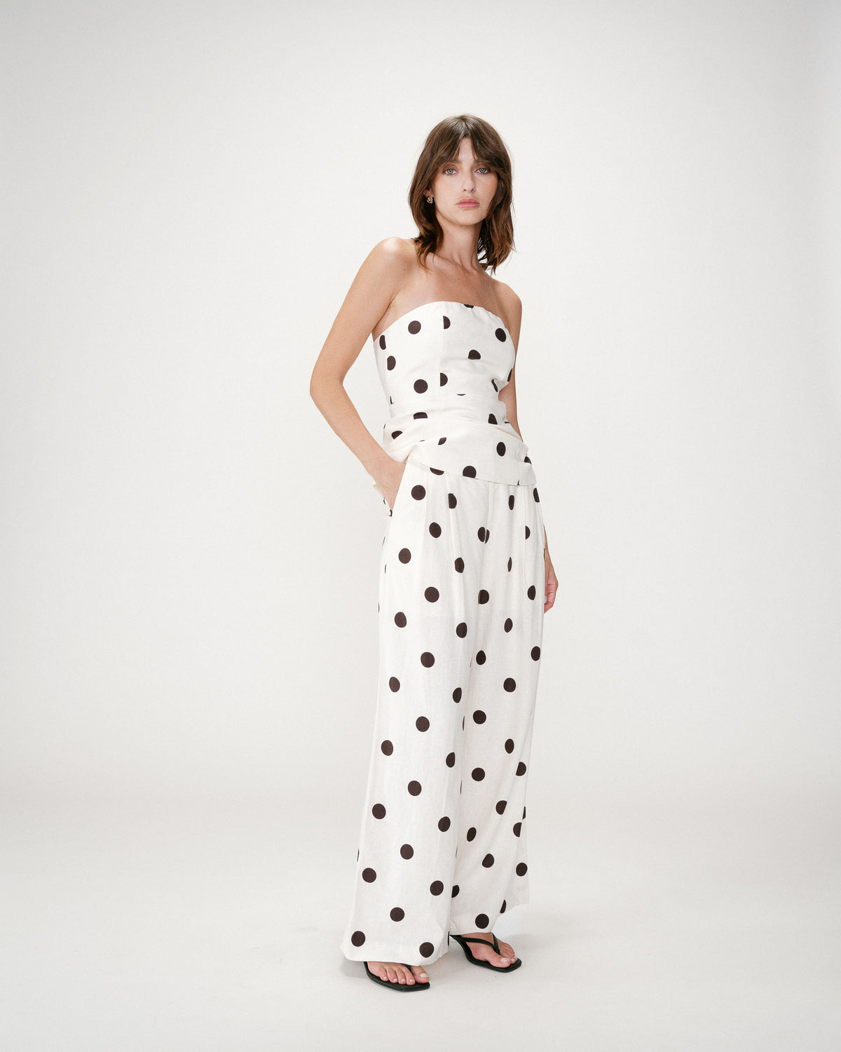 Pantalón de lunares tiro alto ecru Wynell