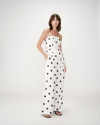 Pantalon large à pois ecru Wynell